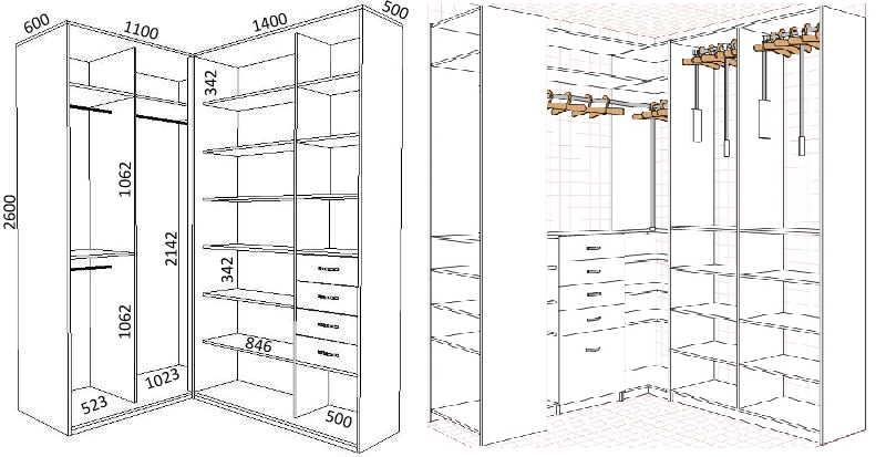Чертежи угловых шкафов купе с размерами: 264 фото (+ чертежи и эскизы)