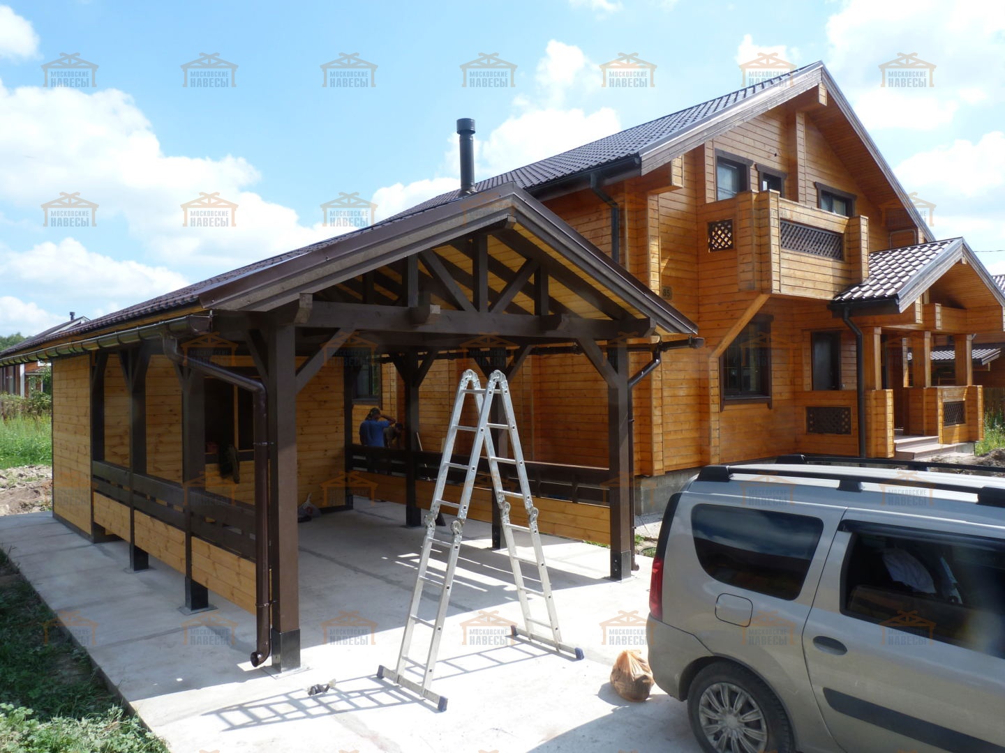 Навес для террасы из дерева: Навес-терраса-8-3м-из-дерева- Изготовление деревянных конструкций - IzDereva23.ru