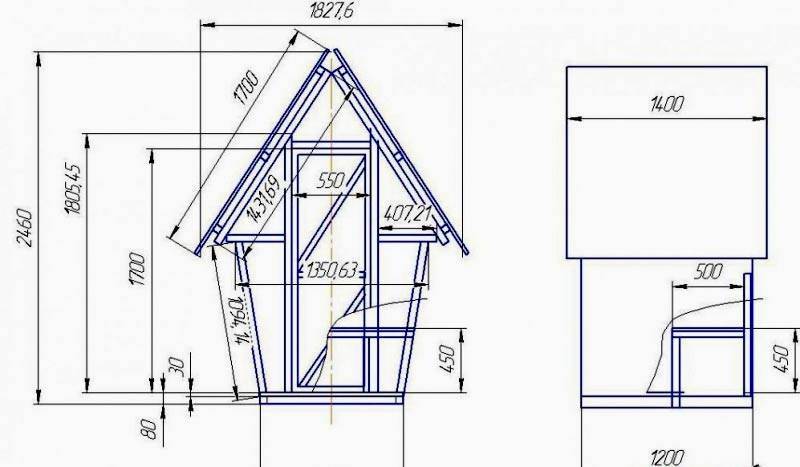 Подробный чертеж дачного туалета: Чертеж дачного туалета, размеры и 3D модель