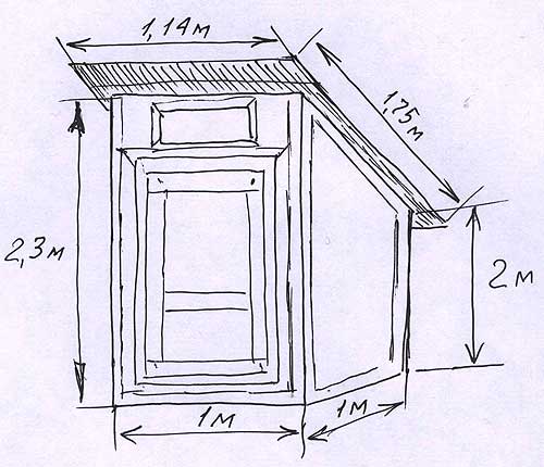 Подробный чертеж дачного туалета: Чертеж дачного туалета, размеры и 3D модель