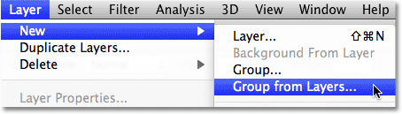 The New Group from Layers command in Photoshop.