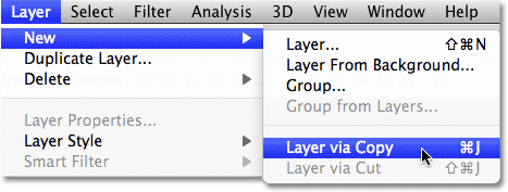The New Layer via Copy command in Photoshop.