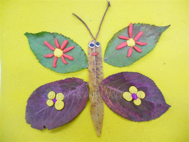 Бабочка из кленовых листьев: Аппликация из листьев «Осенние бабочки»