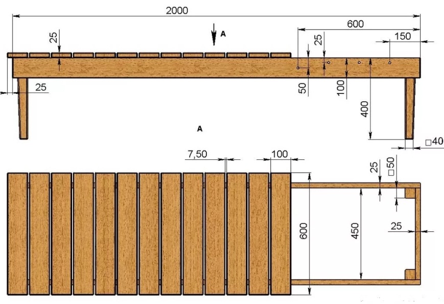 Размер деревянной скамейки
