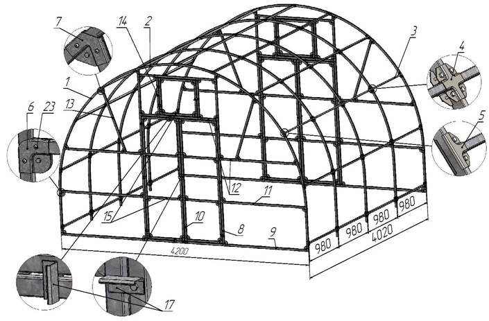 Схема теплицы из поликарбоната: Чертежи теплицы из поликарбоната своими руками из профильной трубы