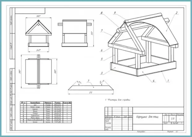 Схема кормушки для птиц из фанеры: как сделать своими руками, чертежи с размерами, фото