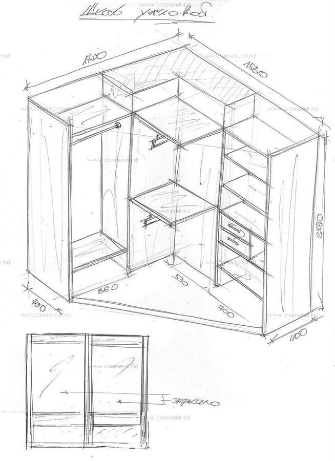 Чертежи угловых шкафов купе с размерами: 264 фото (+ чертежи и эскизы)