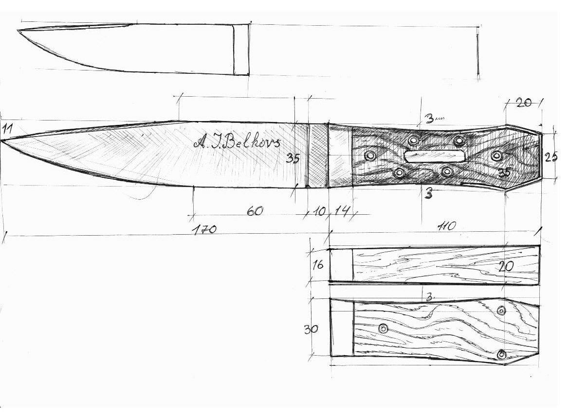 Формы клинков для ножей чертежи: описание, принцип изготовления клинка своими руками, эскизы рукояток