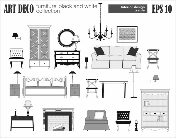 Living Room Furniture Set Art Deco Collection Modern Design Interior Stock Vector