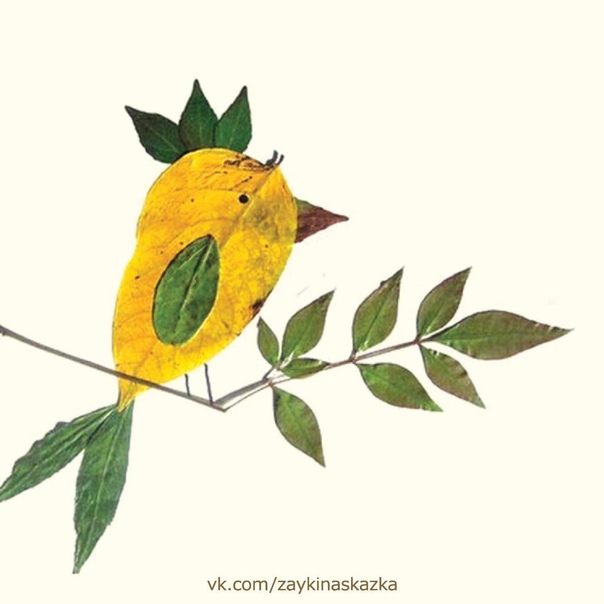 Птичка из листьев аппликация: Птица на ветке из осенних листьев - Поделки из природного материала , Животные, для детей от 7 лет