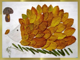 Ежик из сухих листьев для детей: Ежик из листьев на бумаге