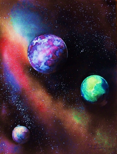 Космические рисунки красками: Как нарисовать космос: 19 простых вариантов