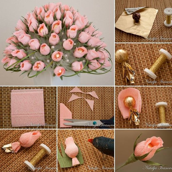 Цветы из конфет и бумаги: Роза из конфет мастер-класс - Buket7.ru