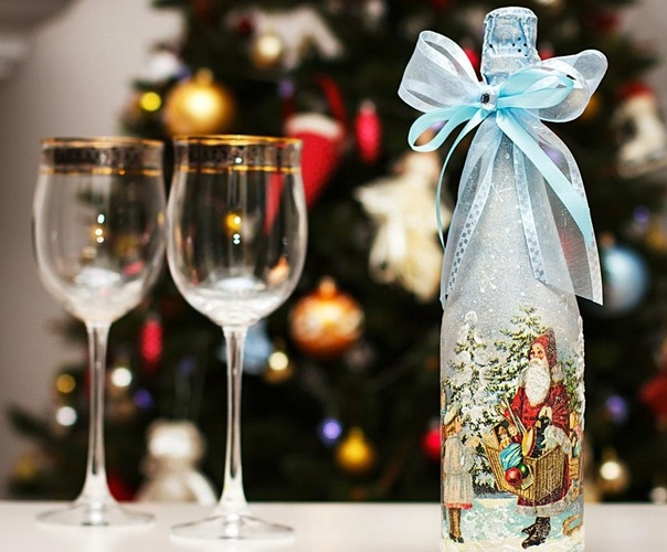 Украсить на новый год бутылку шампанского: 45+ идей декупажа бутылок к Новому году