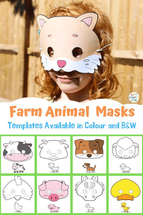 Printable Farm Animal Masks for Kids. With a choice of 9 different farm animal masks to print and colour. Perfect for a farm animal lesson plan or farm animal crafting at home #facemasks #animalcrafts #craftsforkids #kidscrafts