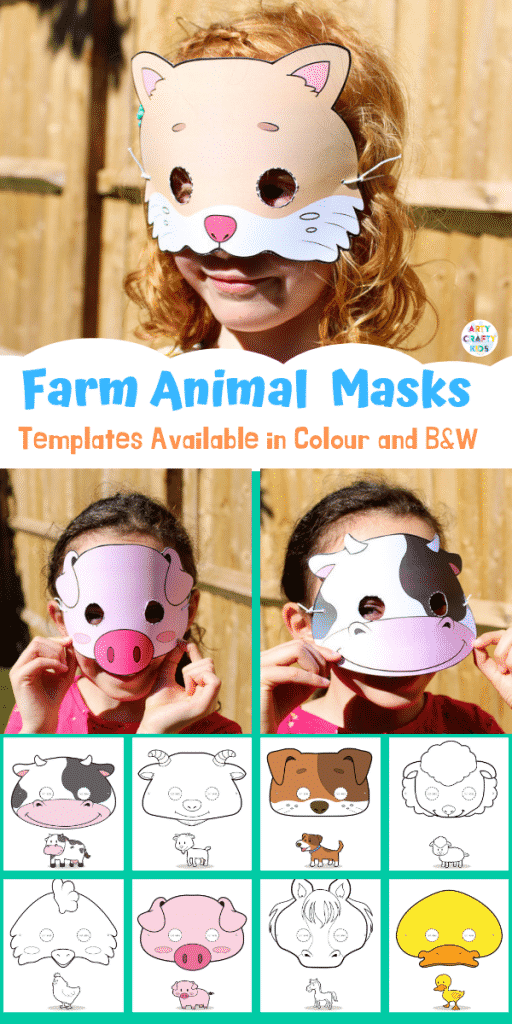 Printable Farm Animal Masks for Kids. With a choice of 9 different farm animal masks to print and colour. Perfect for a farm animal lesson plan or farm animal crafting at home #facemasks #animalcrafts #craftsforkids #kidscrafts