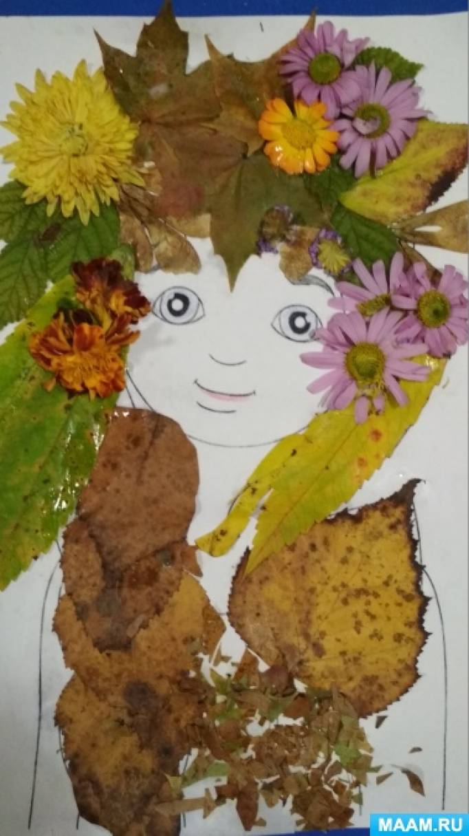 Аппликация лицо девушки из листьев: Как сделать аппликацию, поделку "Портрет осени"?