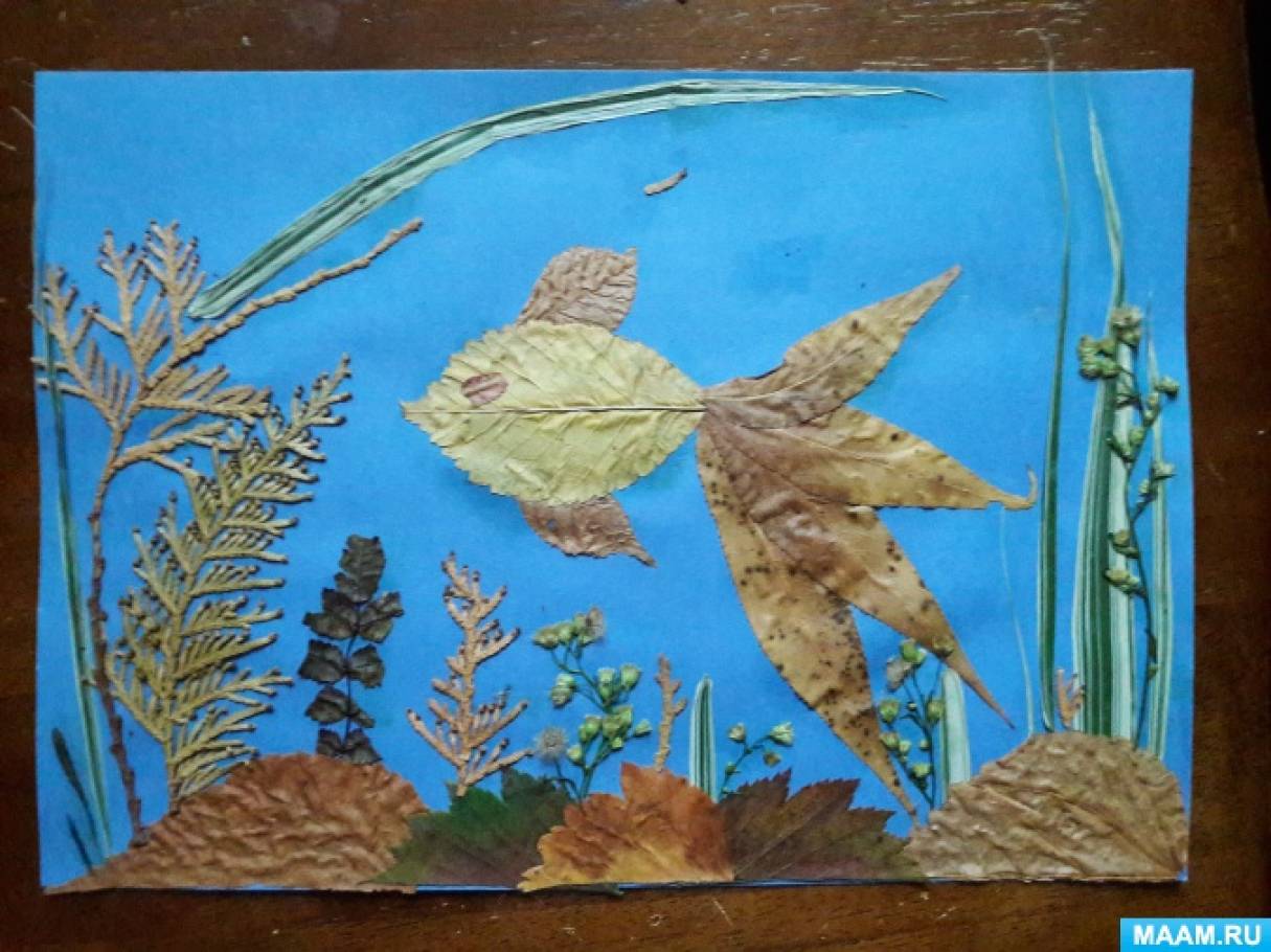 Рыбки поделки из листьев: Золотая рыбка из осенних листьев - Поделки из природного материала , Подводный мир, для детей от 7 лет