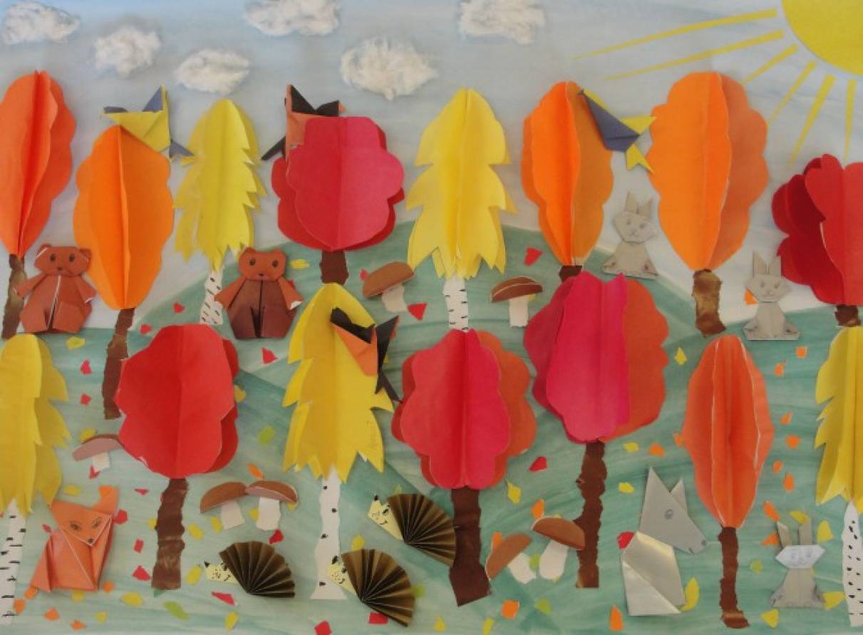 Осенняя аппликация для детей: Осенняя аппликация «Лес» из цветной бумаги: мастер-класс для малышей - статья из серии «Детский отдых»