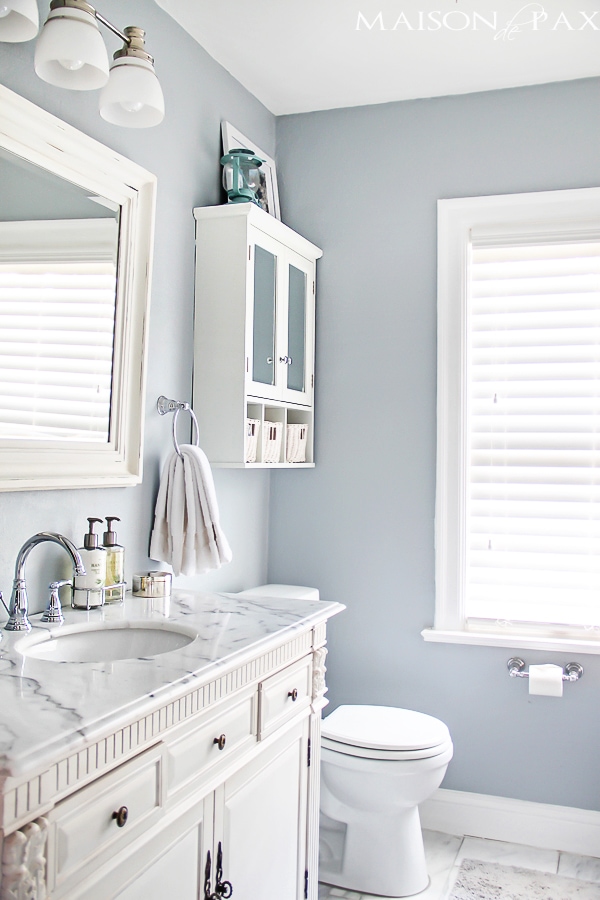 Beautiful Master Bathroom with blue and white decor- Maison de Pax