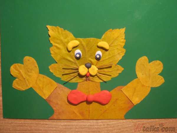 Поделка кошка из листьев – Аппликация Кот из осенних листьев