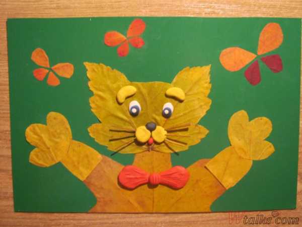 Поделка кошка из листьев – Аппликация Кот из осенних листьев