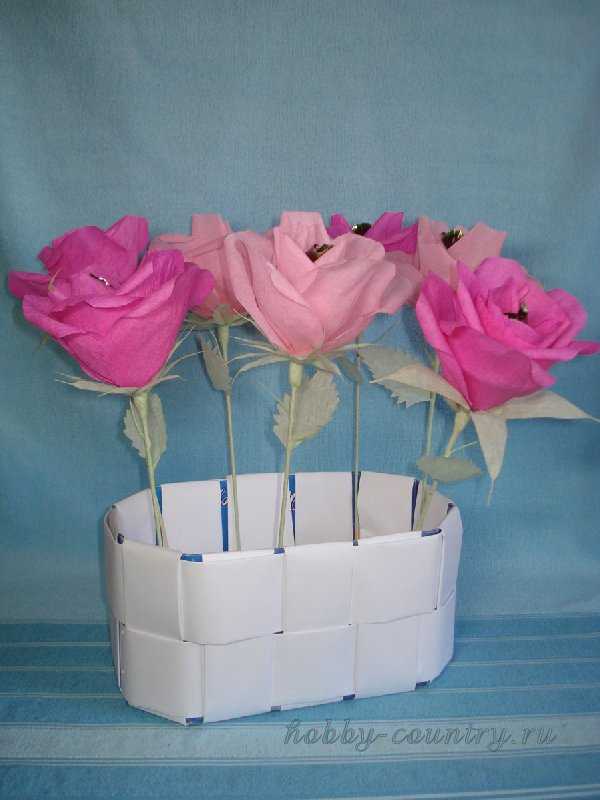 Розы из конфет в корзине – Букет из конфет «Розы в корзине» своими руками. Мастер-класс с пошаговыми фото